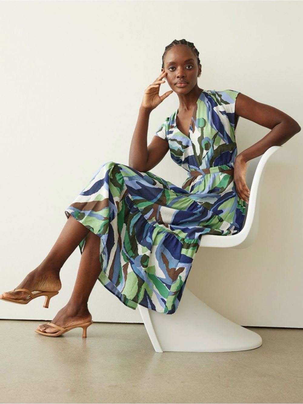 Reitmans Green Blue Patterned Maxi Dress